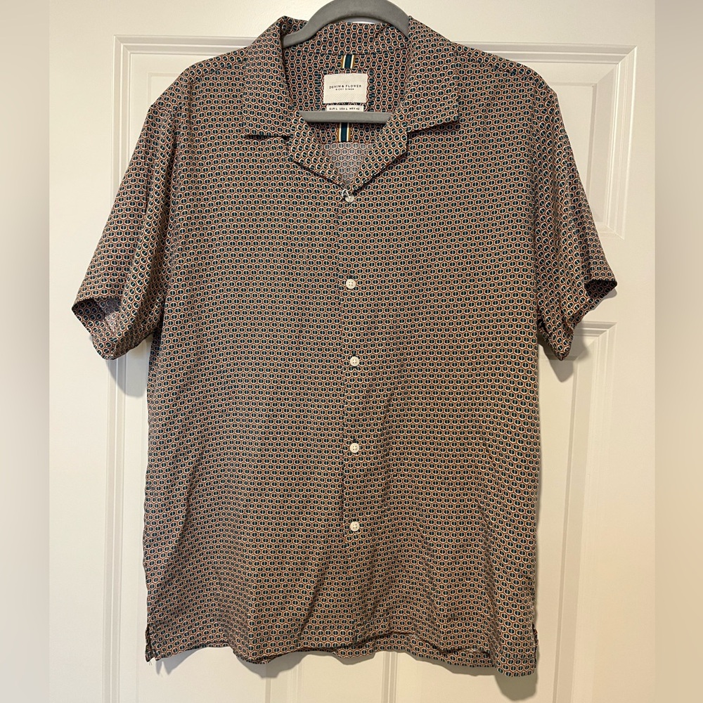 Denim and Flower Men’s Camp Collar Shirt Large